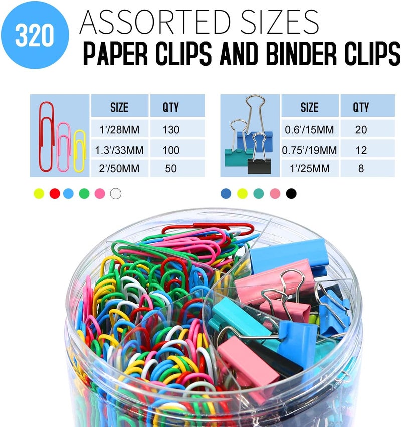 AnutriON Paper Clips Binder Clips Set, Paperclips Large Medium and Small, 320PCS Colored Paper Clips and Binder Clips Assorted Sizes for Home Office School Document Organizing - Image 2